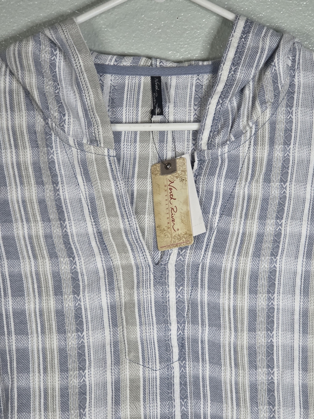 North River Striped Baja Hoodie Beach Poncho Pullover Blue Gray White Size Med. - Picture 6 of 10